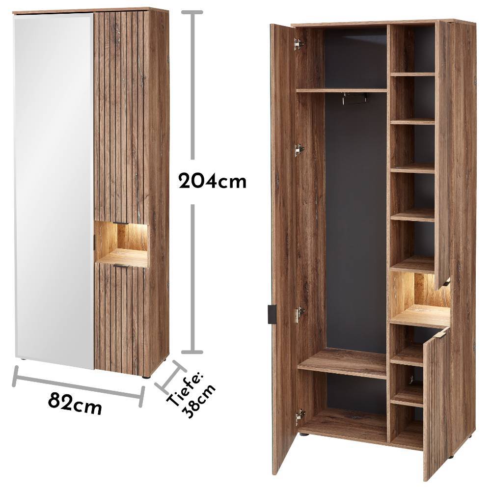 Dielenschrank mit Spiegel und Beleuchtung - Benet