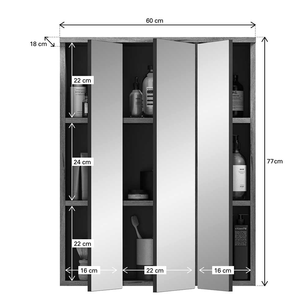 Bad Oberschrank mit Spiegeltüren 60 cm breit - Depart