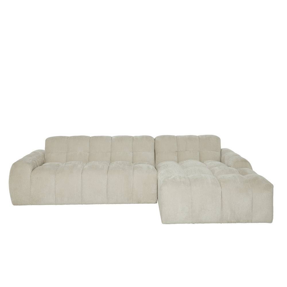 Modernes Boucle Ecksofa in Beige mit Chaiselongue und quadratischer Steppung für das Wohnzimmer – Vedition