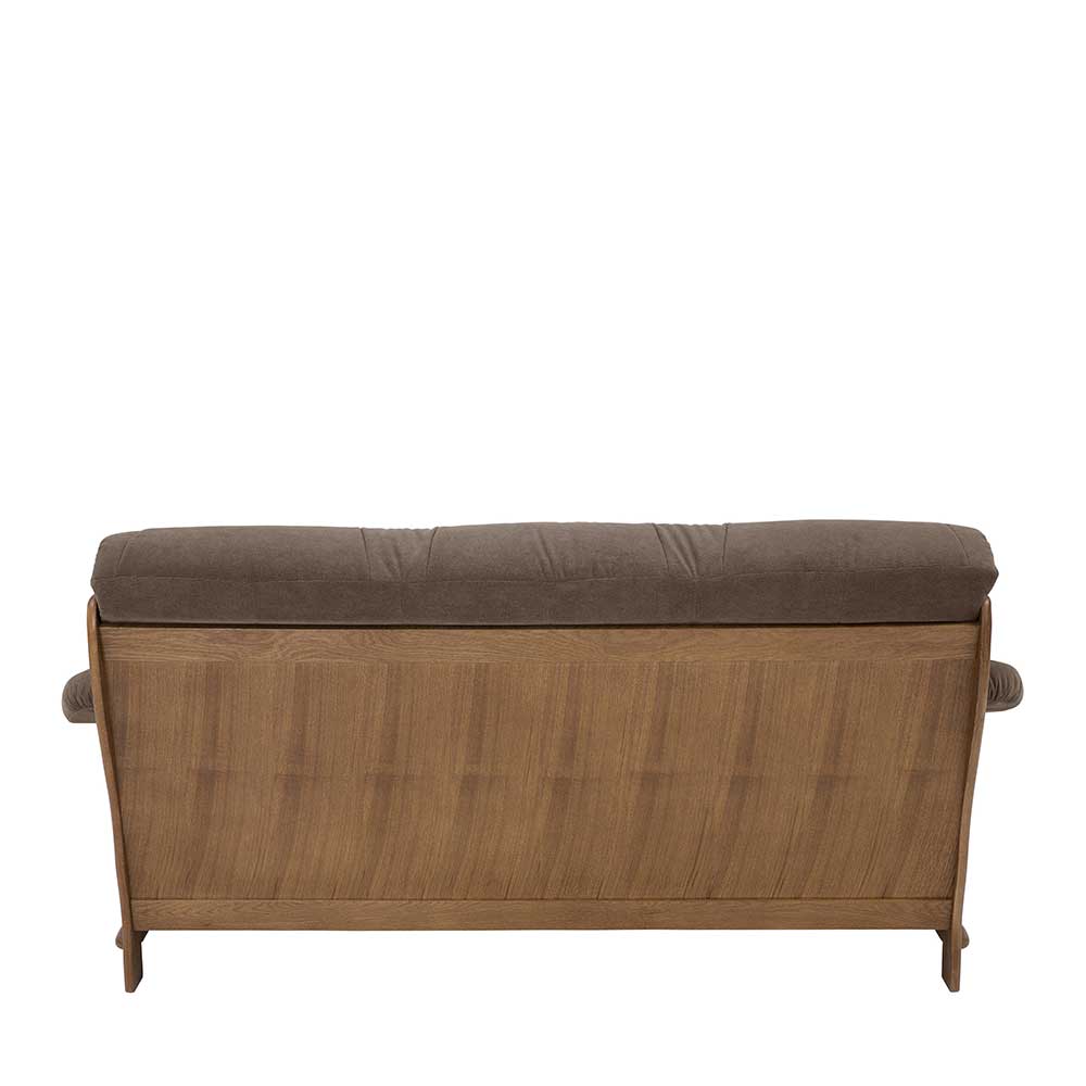 Flockstoff Couch in Braun mit Eiche - Erulina
