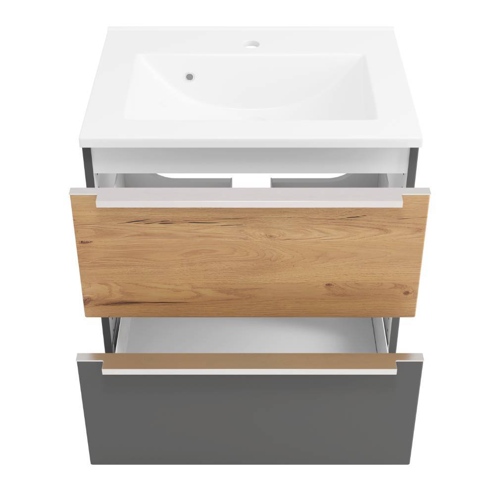 60cm Waschbeckenschrank in Mattgrau - Reill