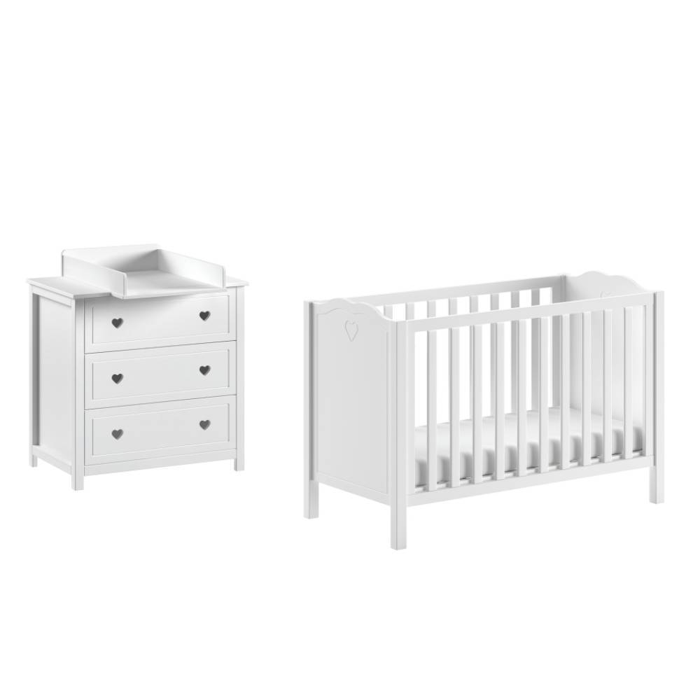 Babybett und Wickelkommode Set - Grandory (dreiteilig)