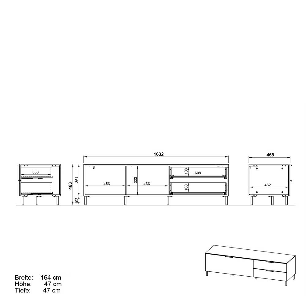 16x47x47 Lowboard mit zwei Schubladen & Klappe - Lurys I