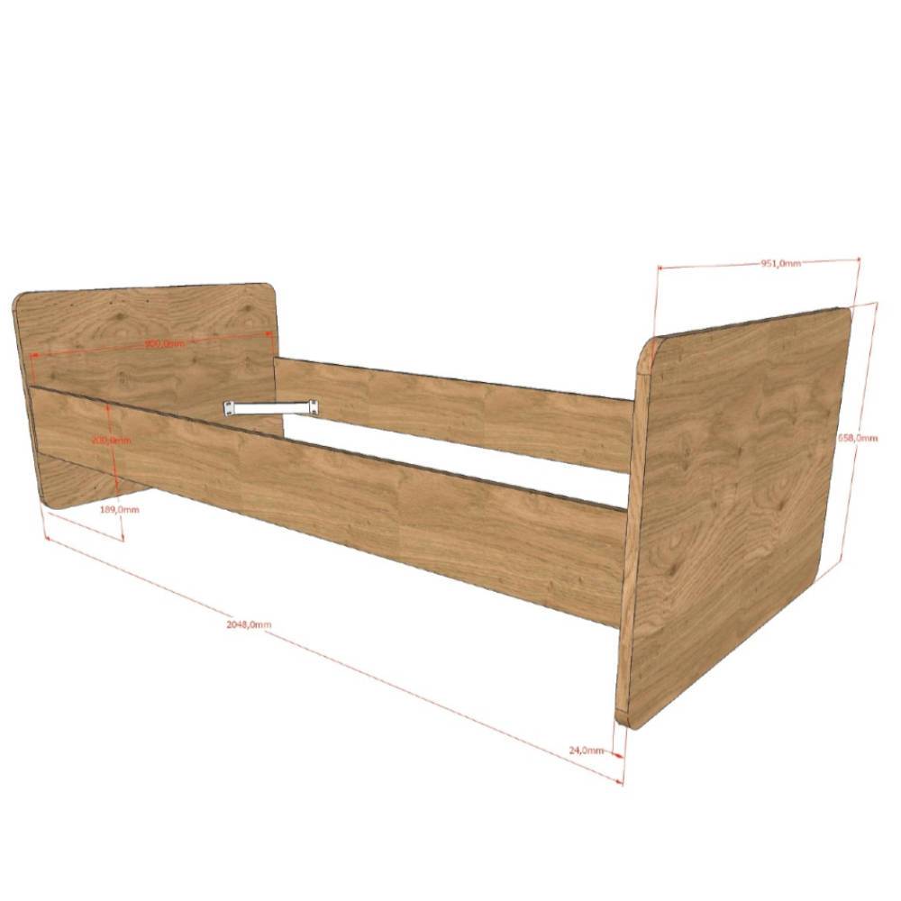 Einzelbett 90x200 Maße und Abmessungen in Eiche Holzoptik für das Kinderzimmer – Choice