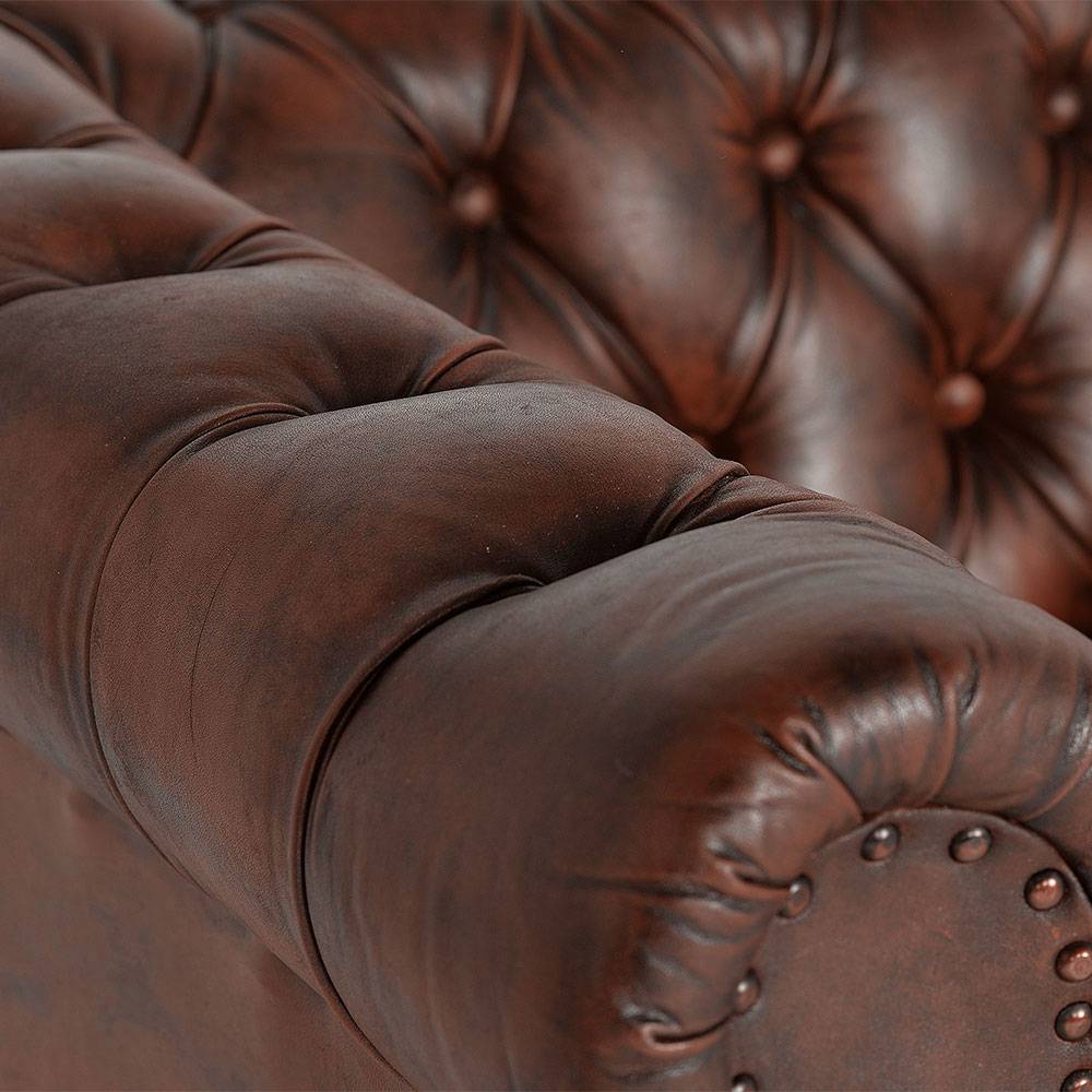 Chesterfieldsofa mit Lederbezug in Kastanienbraun - Pavias