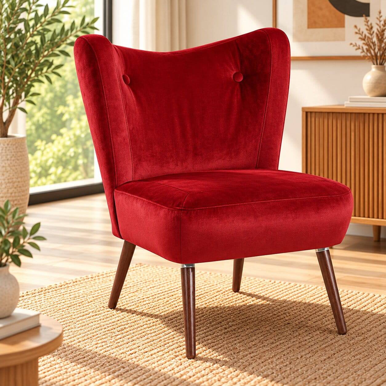 Mid Century Sessel in Ziegelrot Samtvelours - Klimaca