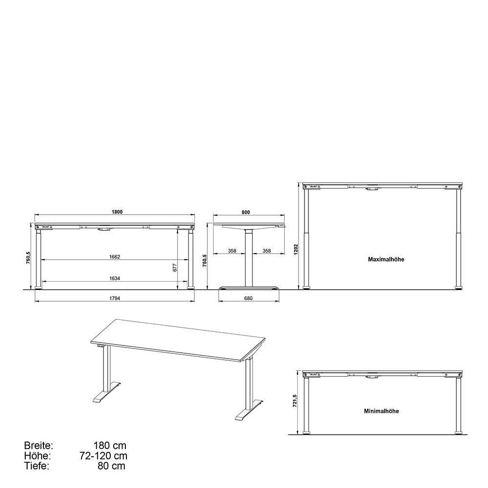Elektrisch verstellbarer Bürotisch & Rollcontainer - Tila (zweiteilig)