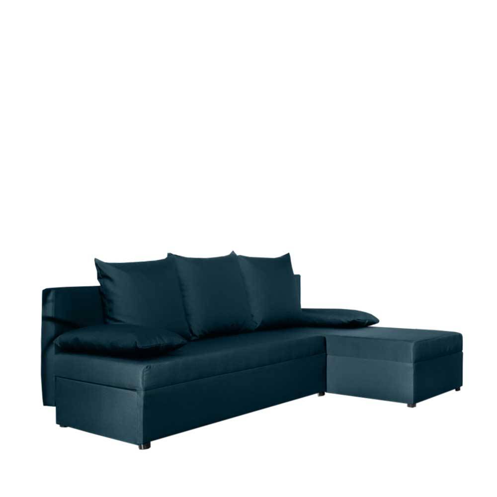 Ecksofa mit Bettfunktion in Dunkelblau Velours - Sempore