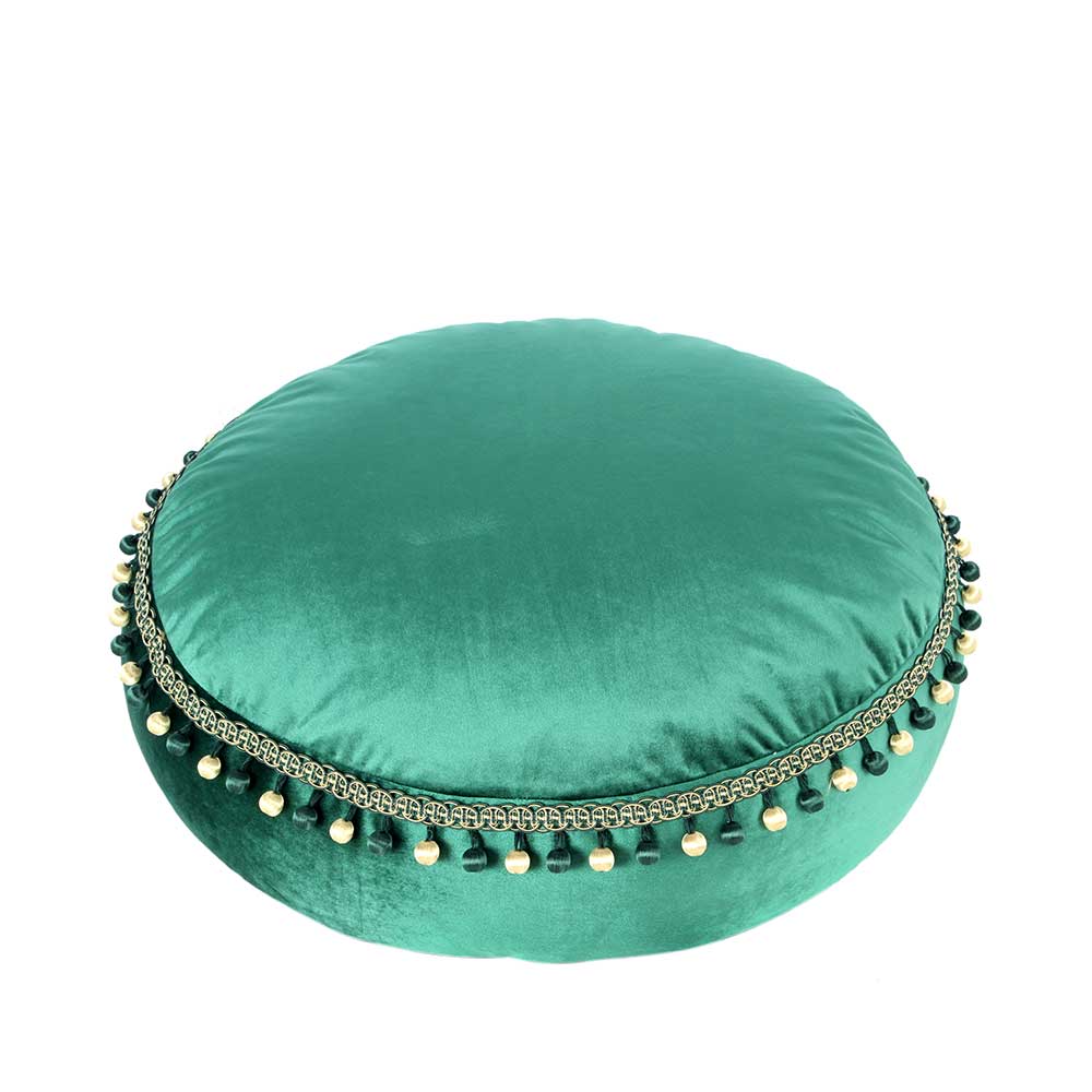 Ethno Stil Pouf Bodenkissen in Grün Samt - Parana