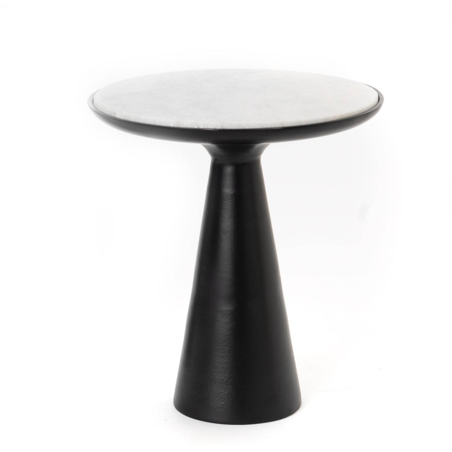 Stilvoller runder Designtisch mit schwarzem Sockel und eleganter Marmorplatte – Lorencia