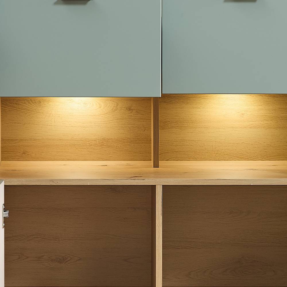 125cm breites Highboard in Graugrün und Wildeiche Natur - Halimi