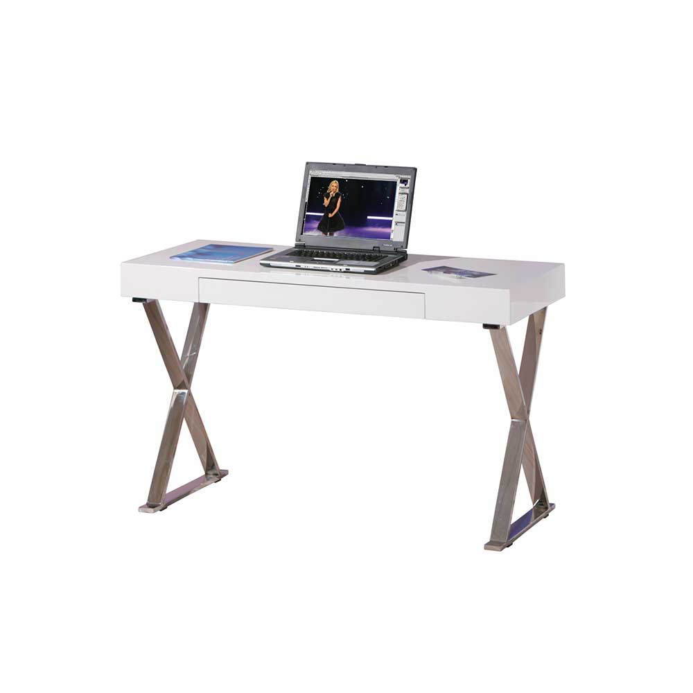 Moderner Hochglanz Schreibtisch mit X-Füßen - Hajana
