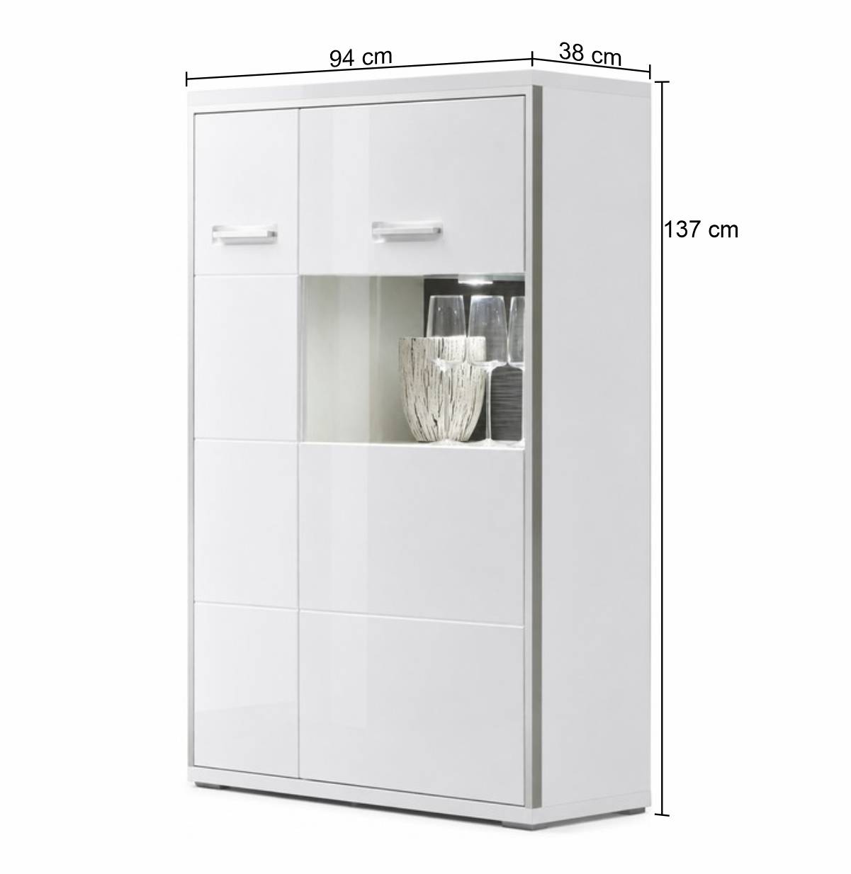 Highboard Tacroma in Hochglanz Weiß Glas