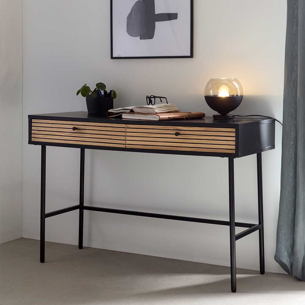 120x75x50 Stilvoller Schreibtisch in Schwarz & Eiche - Varaba