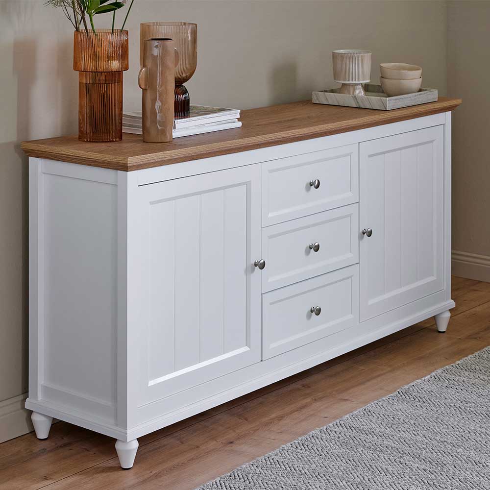 Landhaus Sideboard in Weiß und Eiche - Smaly