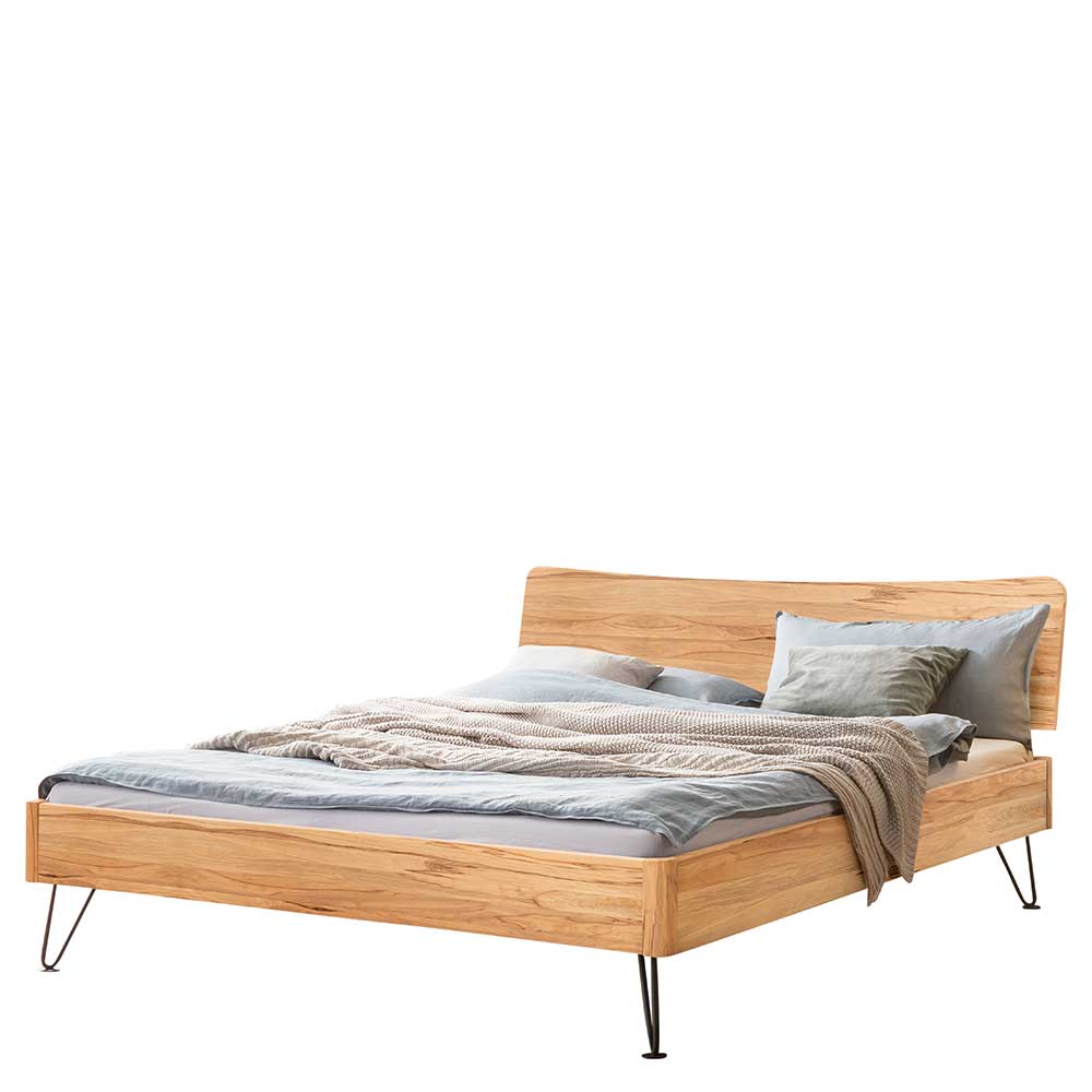 Modernes Bett aus Wildbuche und Metall - Sunil