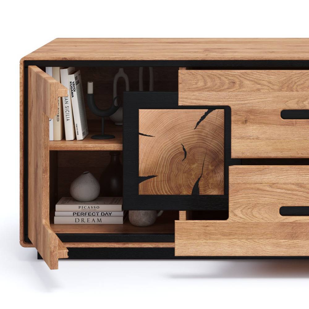 TV Lowboard mit Hirnholz Applikationen - Shipper