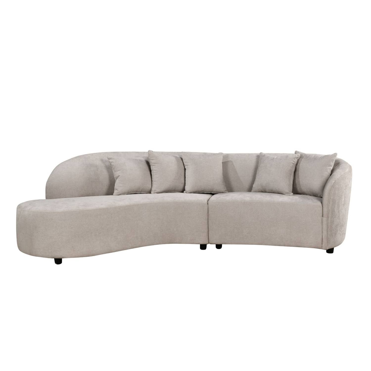 Geschwungenes Modulsofa mit beigem Bezug und f f R ckenkissen Janyna