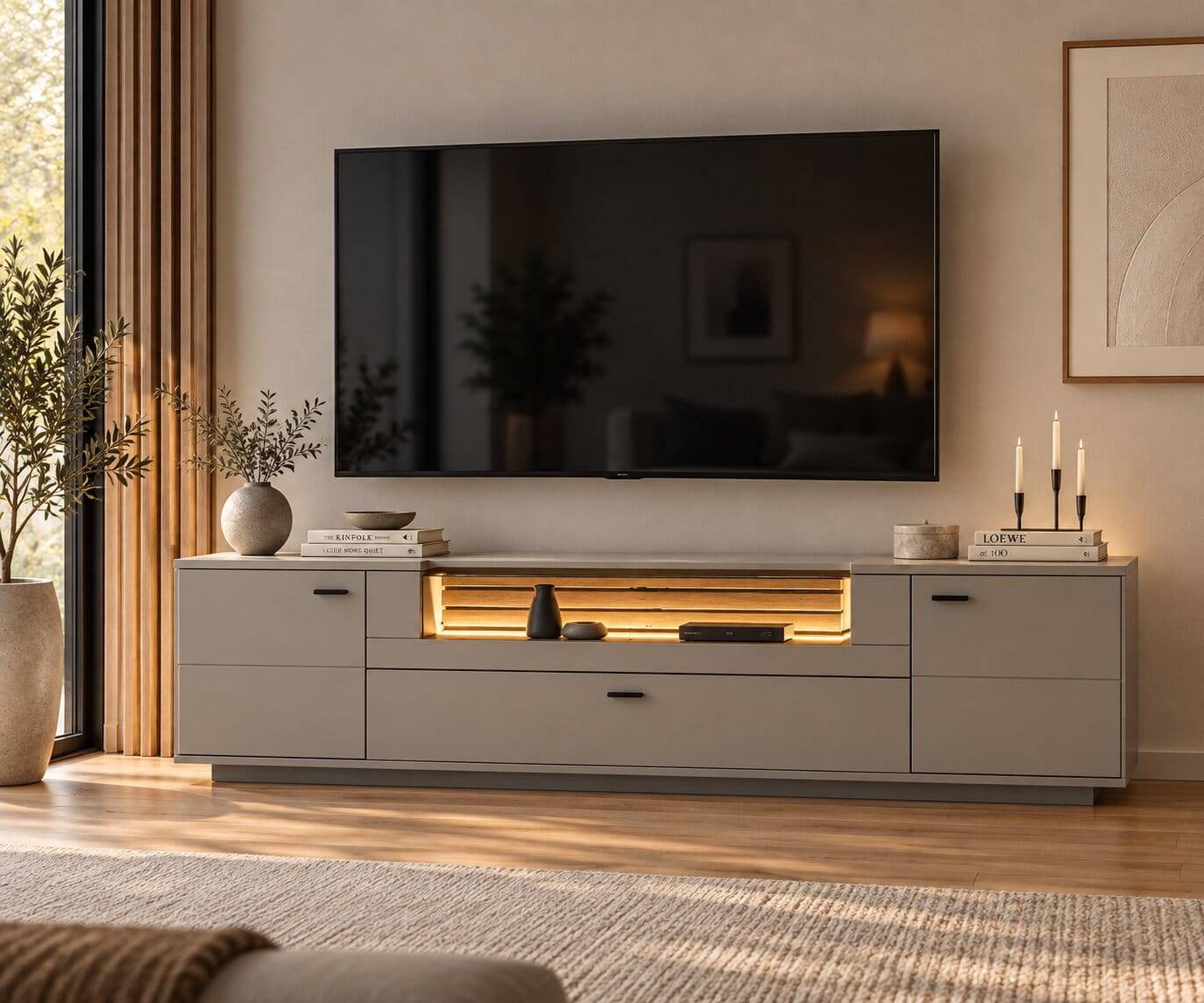TV Unterschrank mit LED Beleuchtung - Teorina