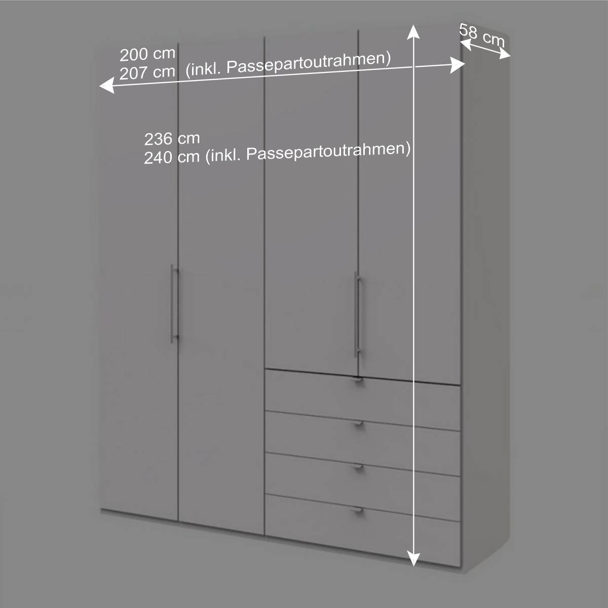 Kleiderschrank mit Falttüren & Schubladen - Donpiave