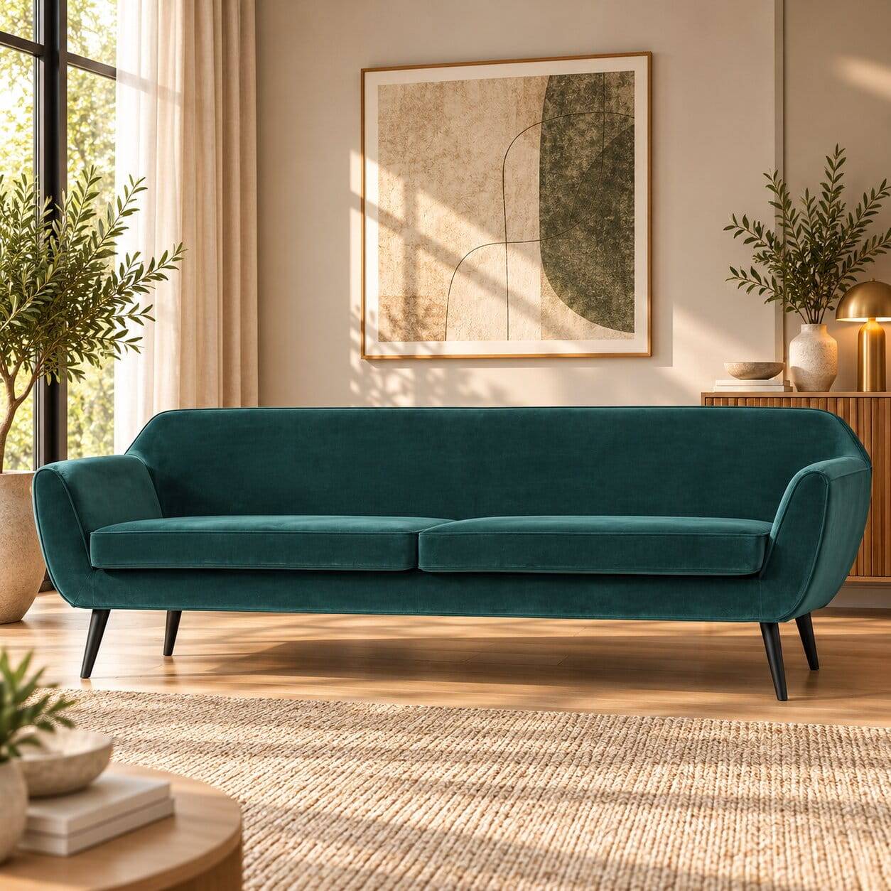 Wohnzimmer Viersitzer Couch in Petrol Blau - Matze