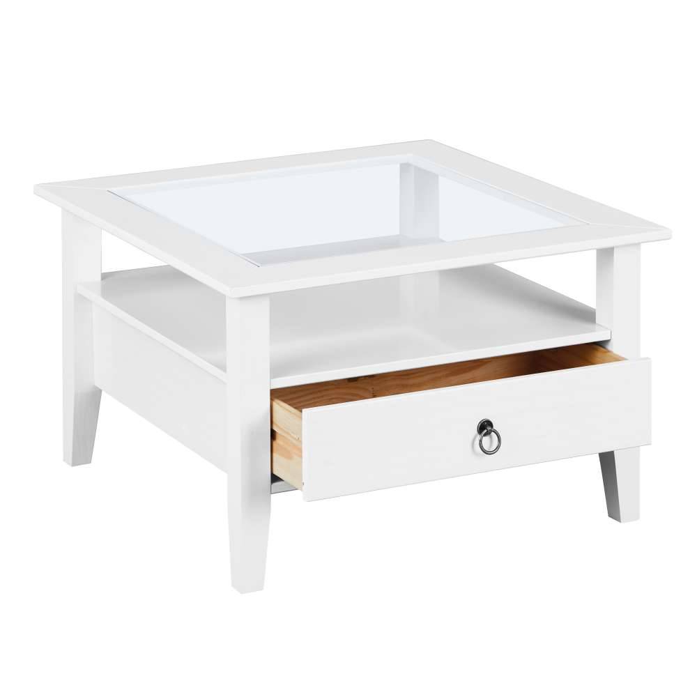 Quadrat 75x75 Landhaus Sofatisch mit Glas - Rosanna