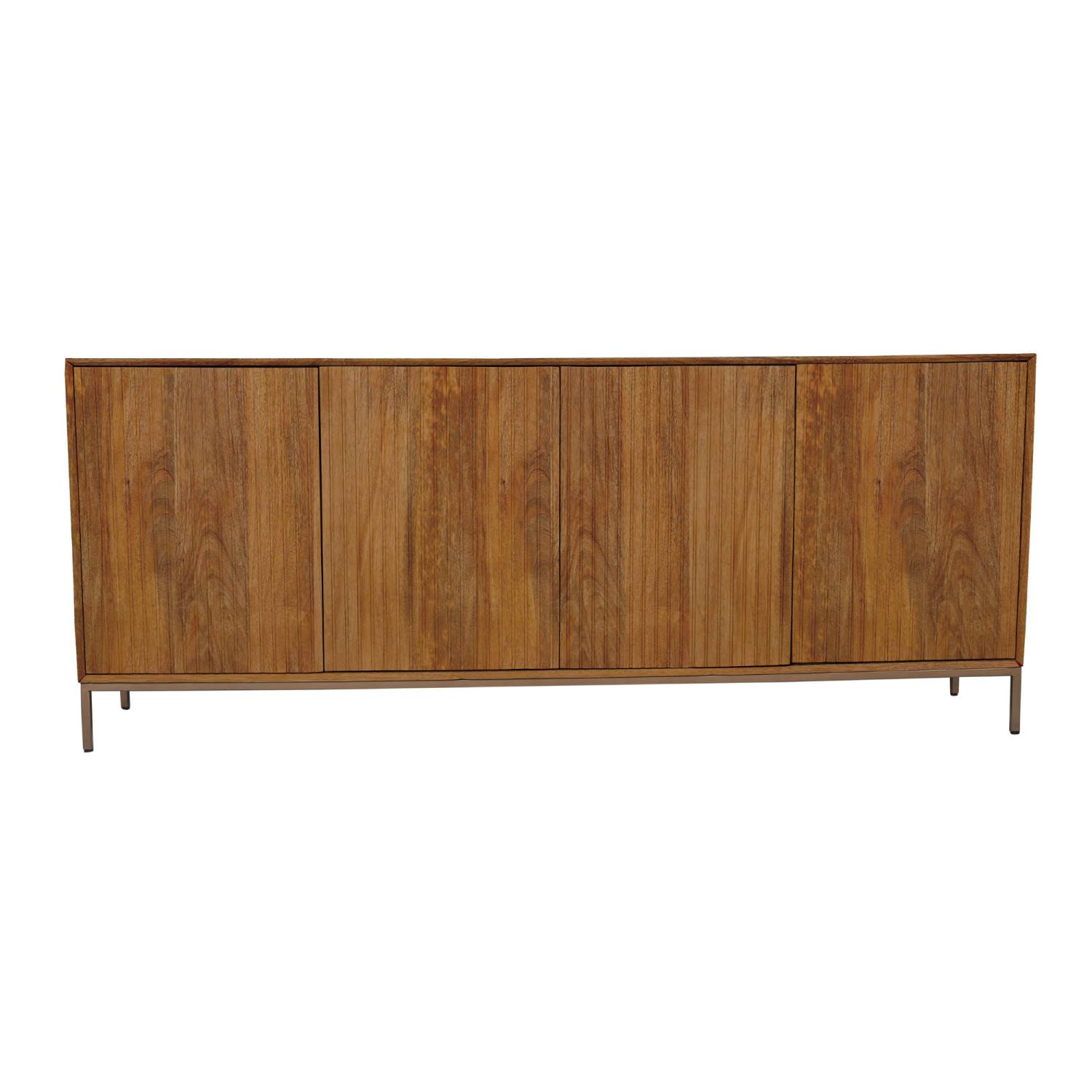 Geräumiges TV Sideboard aus hellem Holz mit vier Türen und schmalem Metalluntergestell – Kojas