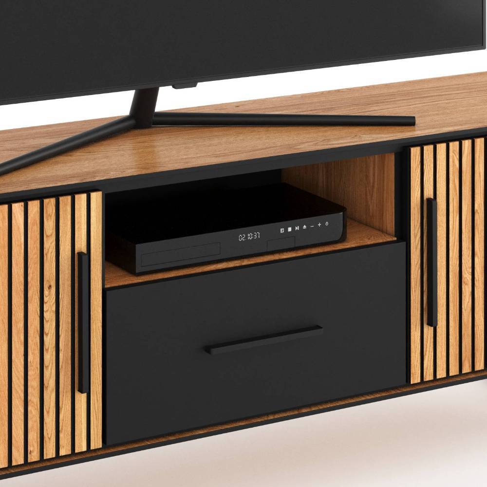TV Lowboard in Eichefarben und Schwarz - Mantua