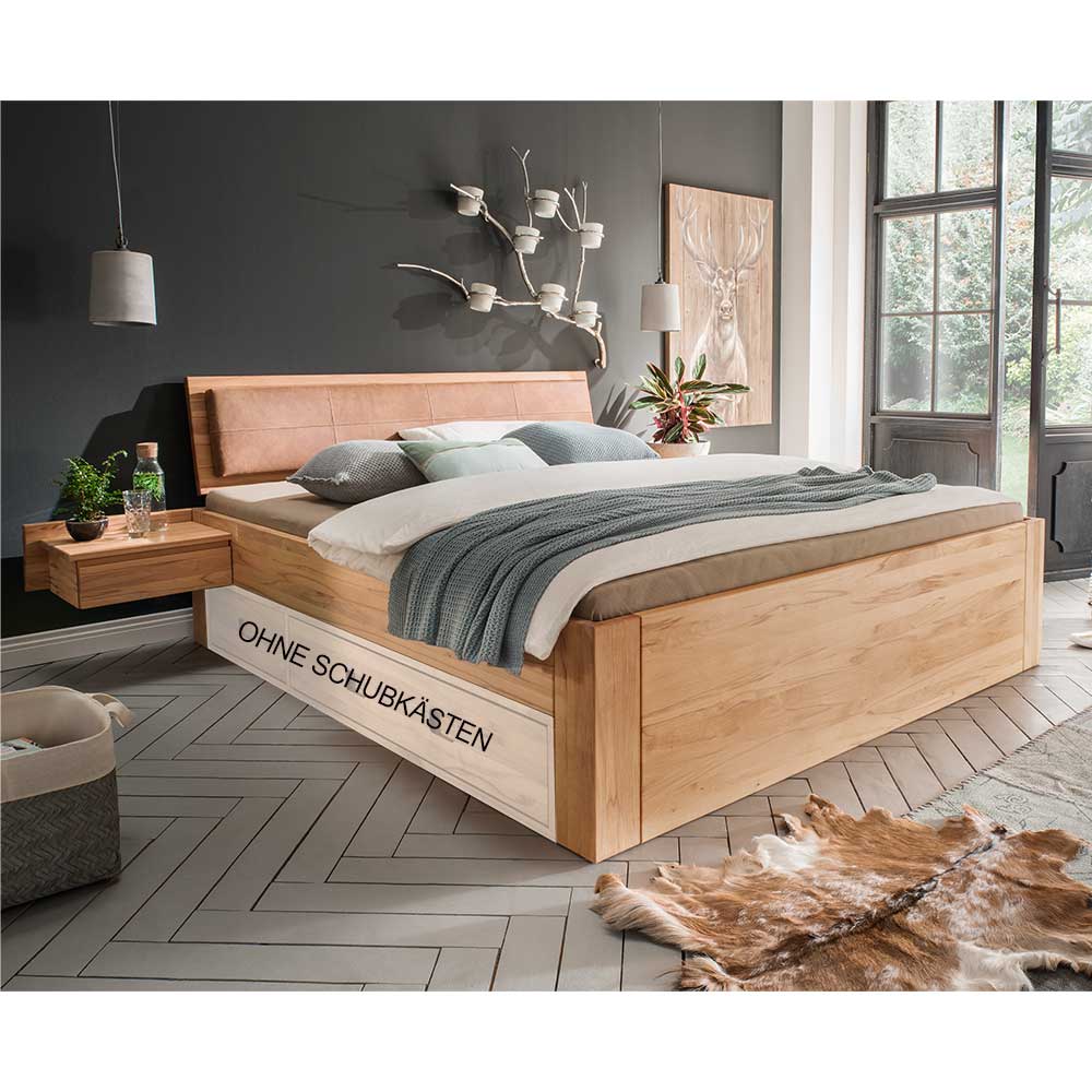 Holz Bett mit Hänge-Nachttischen - Rudacia II (dreiteilig)