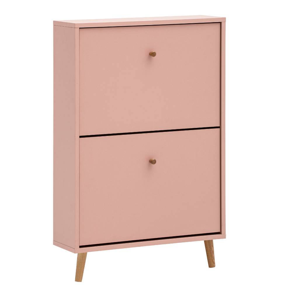Geschlossener 2-Klappen-Schuhschrank in Apricot mit Eichenholzbeinen – Franatico