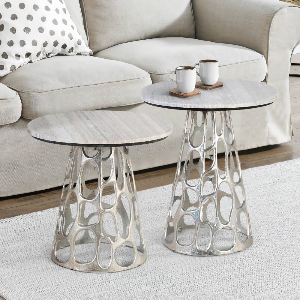 Marmor Couchtisch Duo in Weiß Hellgrau - Africo (zweiteilig)