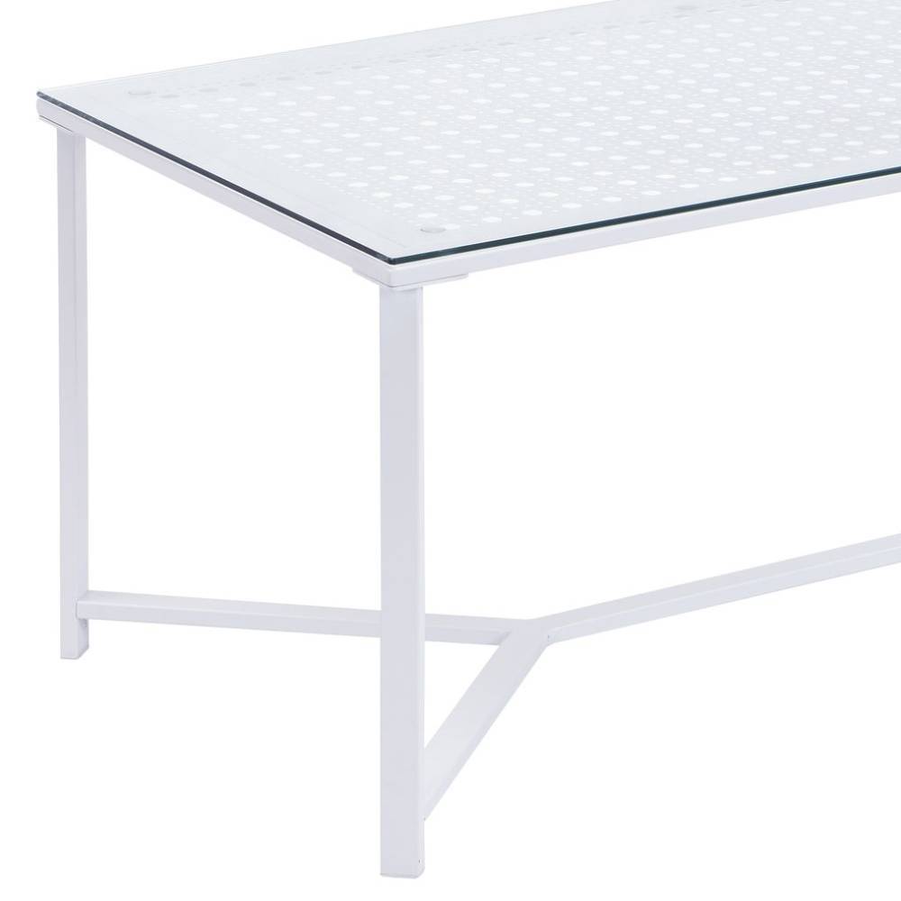 Weißer Metall-Couchtisch mit Glasplatte - Marian