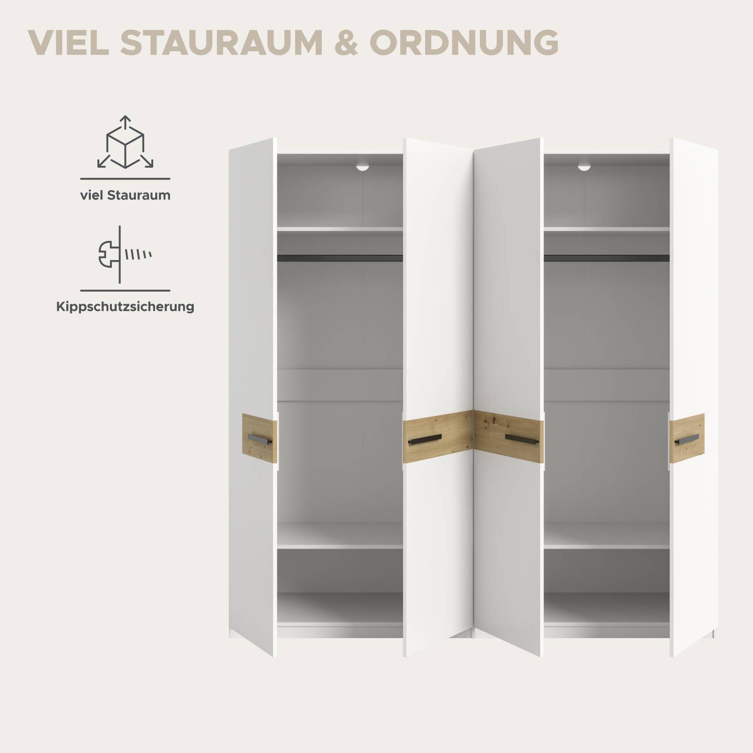 Viel Stauraum und Ordnung im Schrank mit Kippschutzsicherung – Vessina