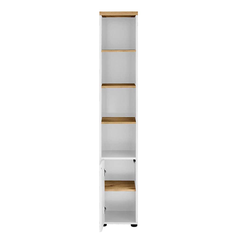 Badezimmer Hochschrank in Weiß mit Wildeiche - Alenta