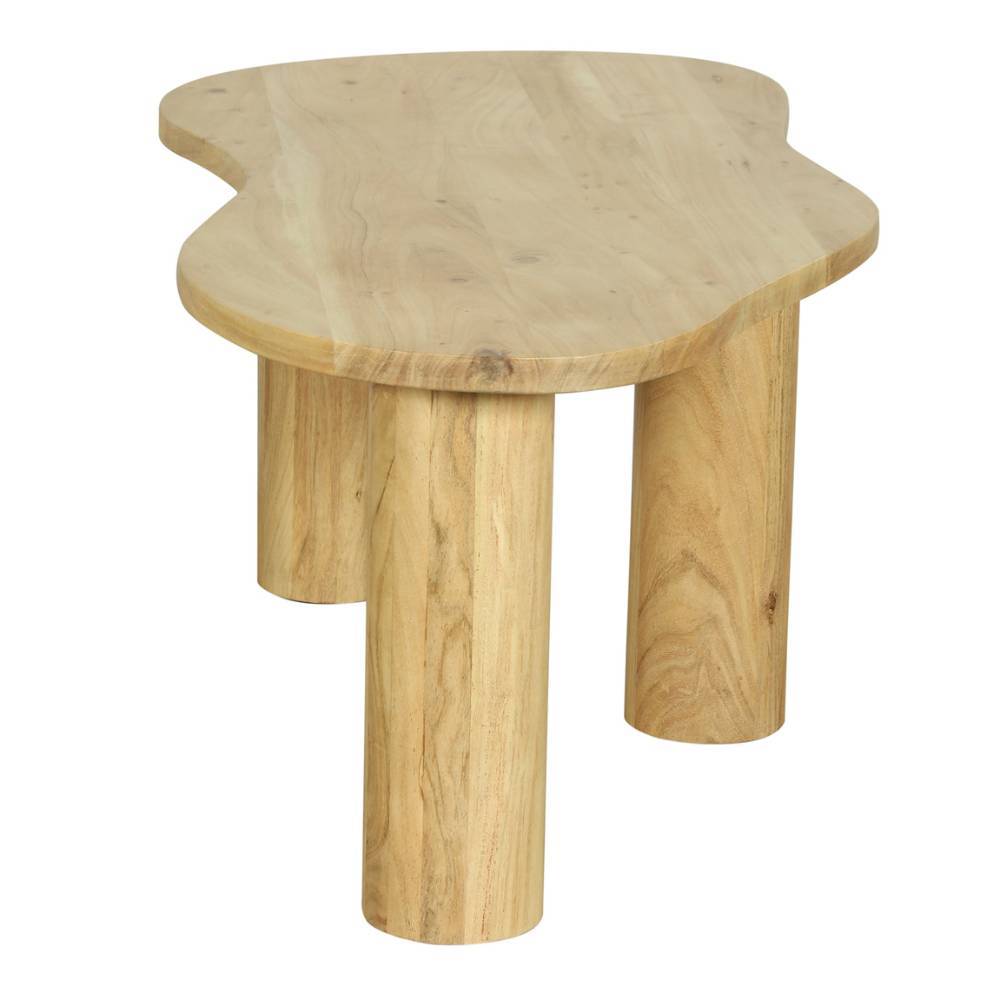 Organischer Couchtisch aus hellem Akazienholz mit runden Holzbeinen – Jovena