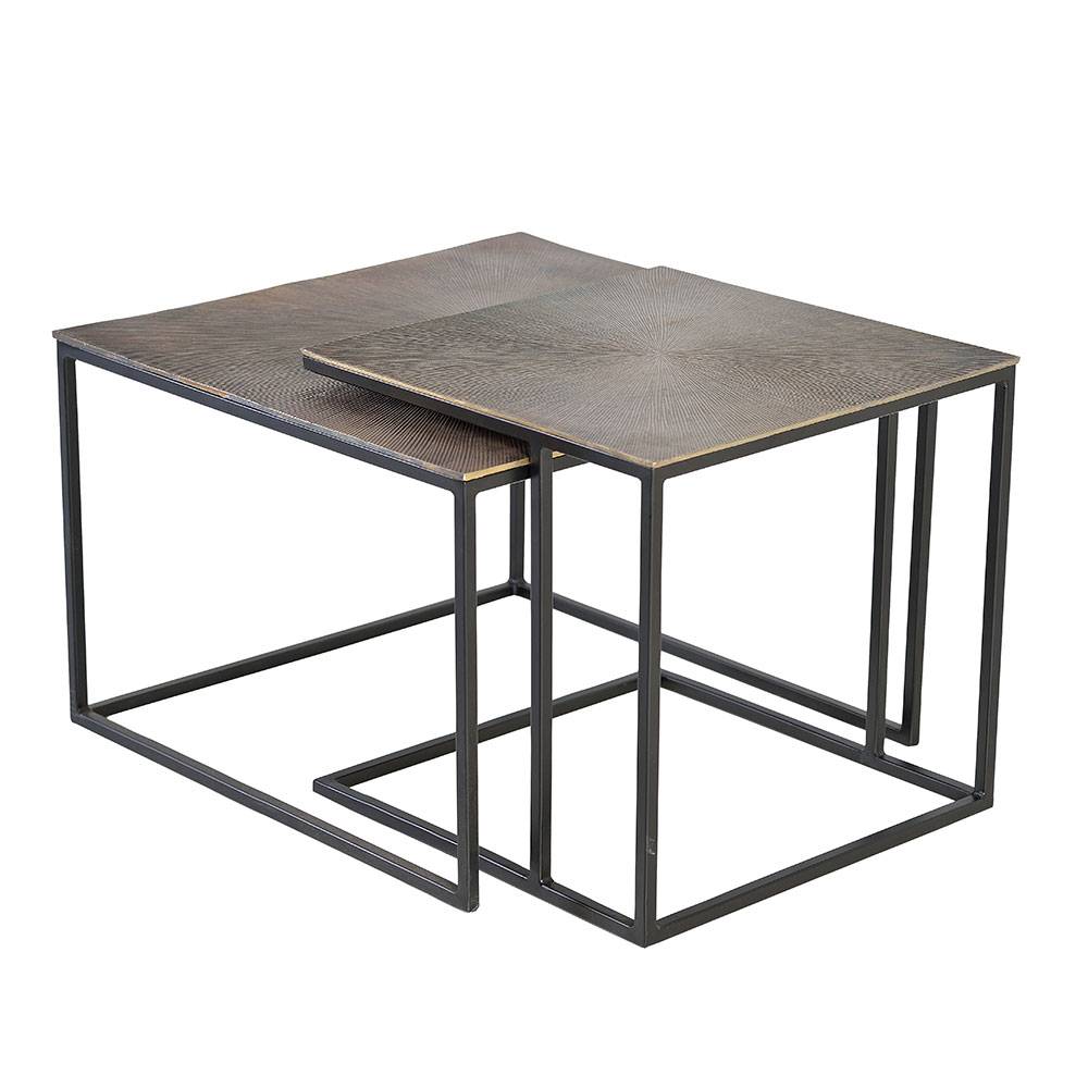 Rechteckiges Couchtisch 2er Set in Bronze mit schwarzem Metallgestell für Ihr Wohnzimmer – Nineo