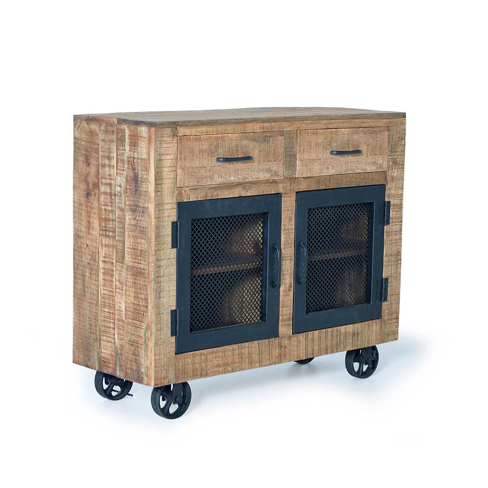 Industrial Kombi-Kommode auf Metall-Rädern - Thiano