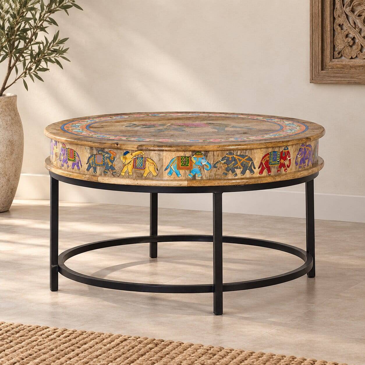 Orient Style Couchtisch mit Elefanten farbenfroh bemalt - Tabacho