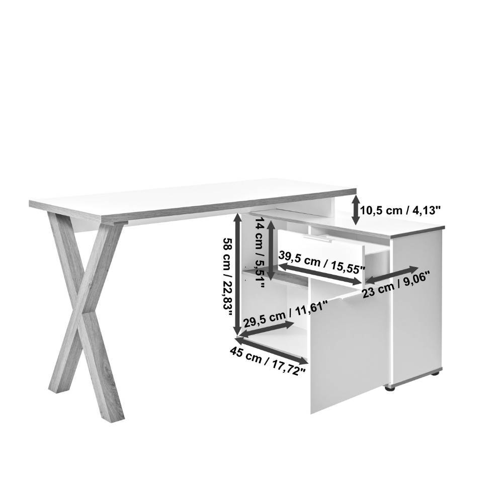 Schreibtisch mit Seitenschrank in Eiche Holzoptik - Embruna