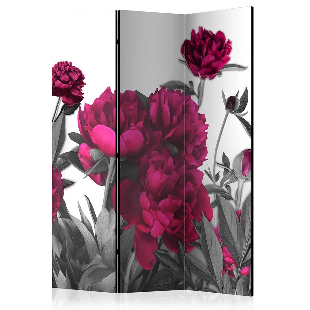 Paravent mit Blumen Motiv in Pink Grau - Varina