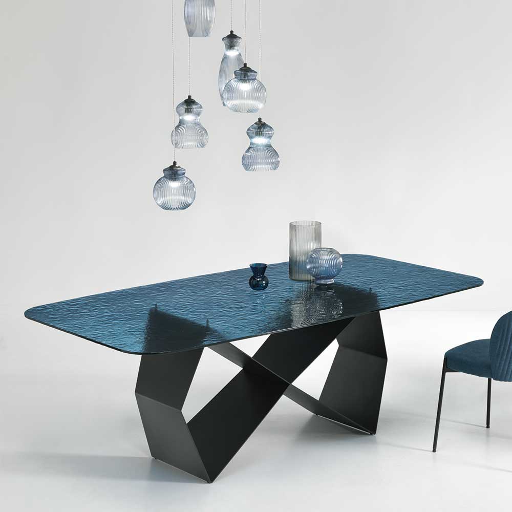 Esszimmer Glastisch aus Strukturglas in Blau - Gaspers