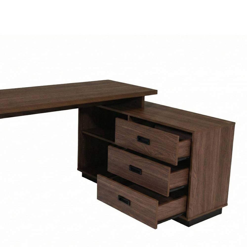 Winkelschreibtisch mit Regal in Walnuss Dekor - Loho