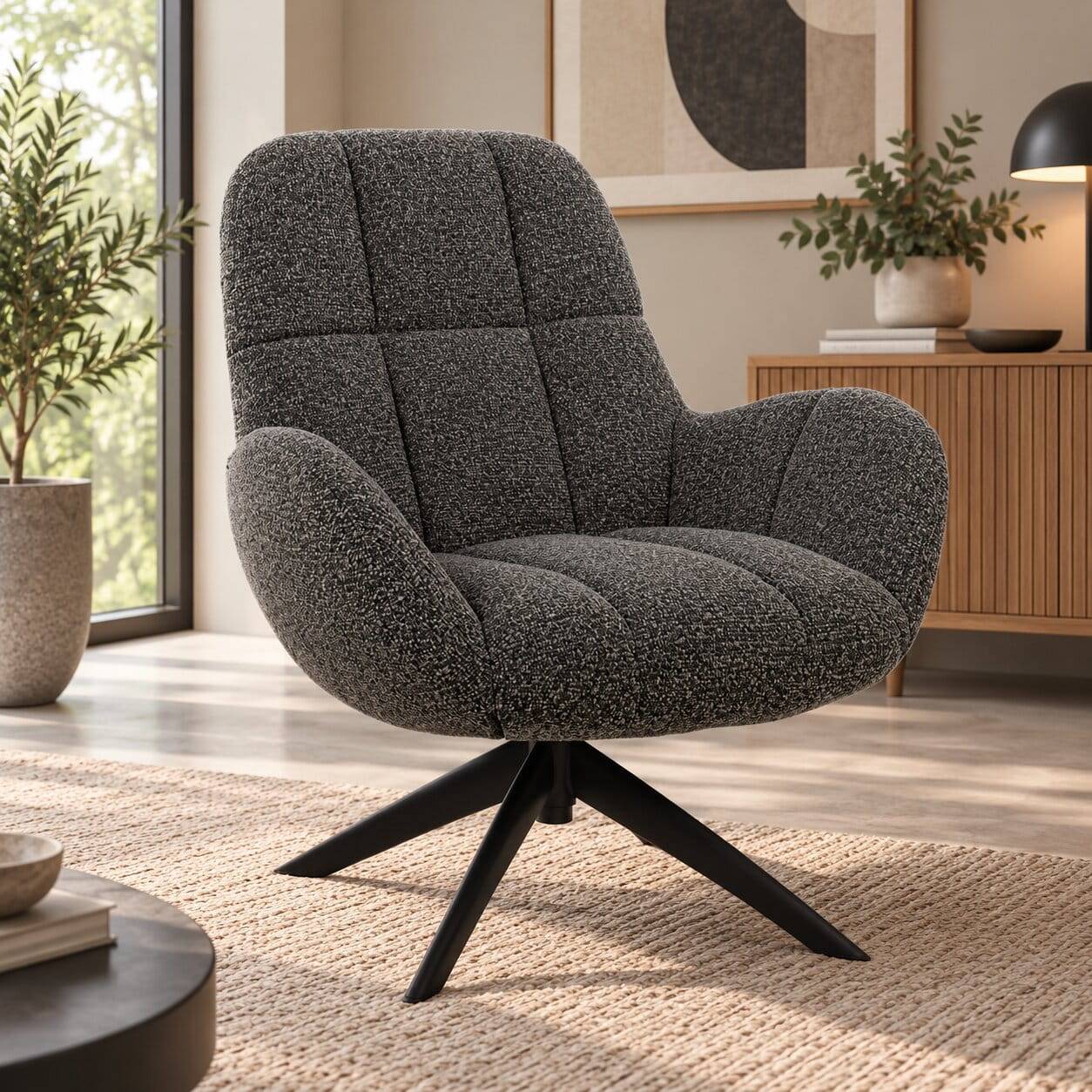Boucle Drehsessel in Anthrazit - Maximiliano