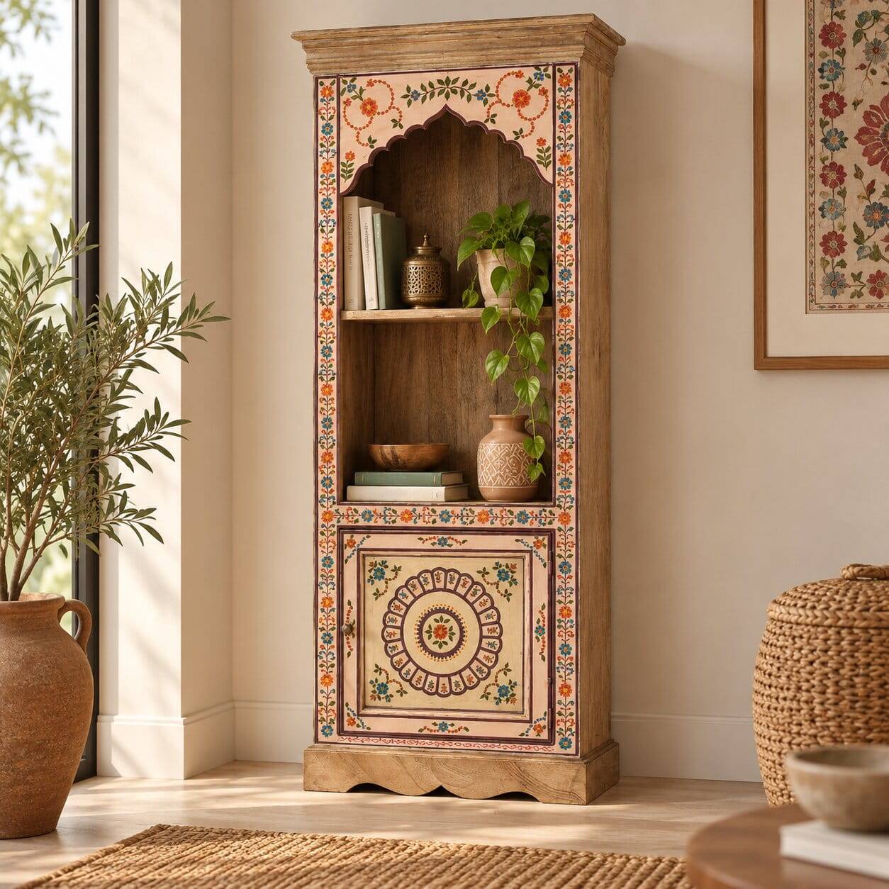Boho Regal handbemalt mit Blumen Motiven - Sorino