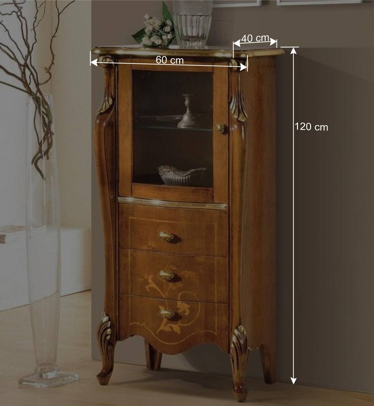 Kleiner Vitrinenschrank mit Tür & Schubladen - Carlenna I