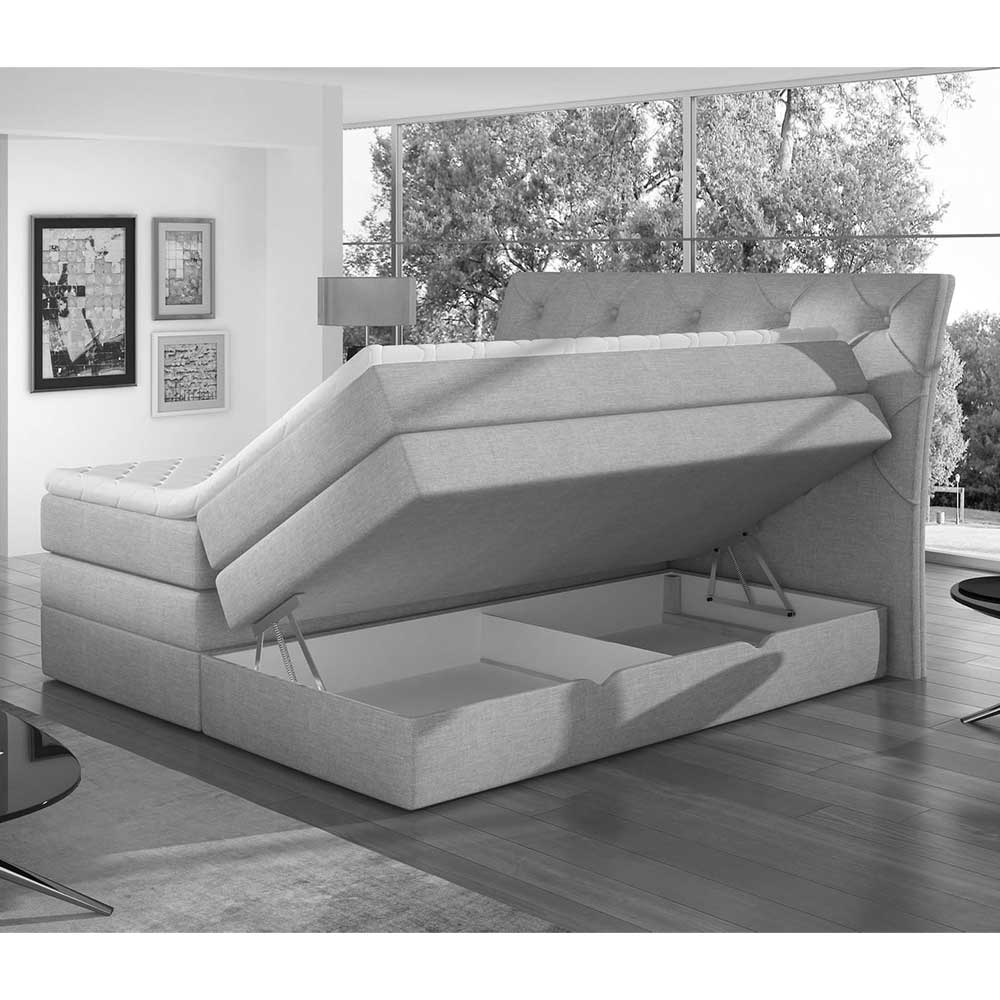 Chesterfield Samt-Boxspringbett in Dunkelblau - Cleveland