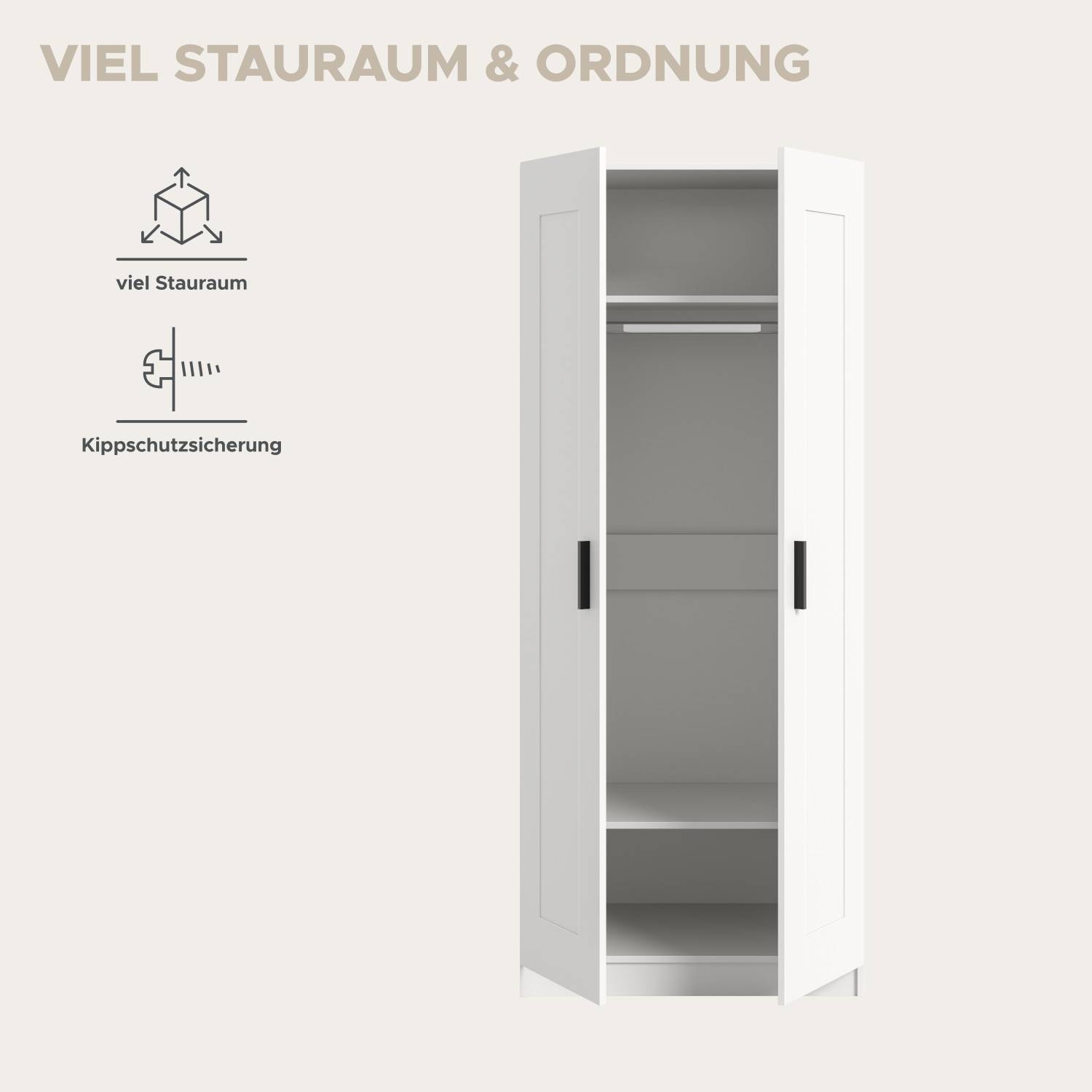 Weißer Hochschrank mit viel Stauraum und Kippschutzsicherung für sichere Nutzung - Bilbo