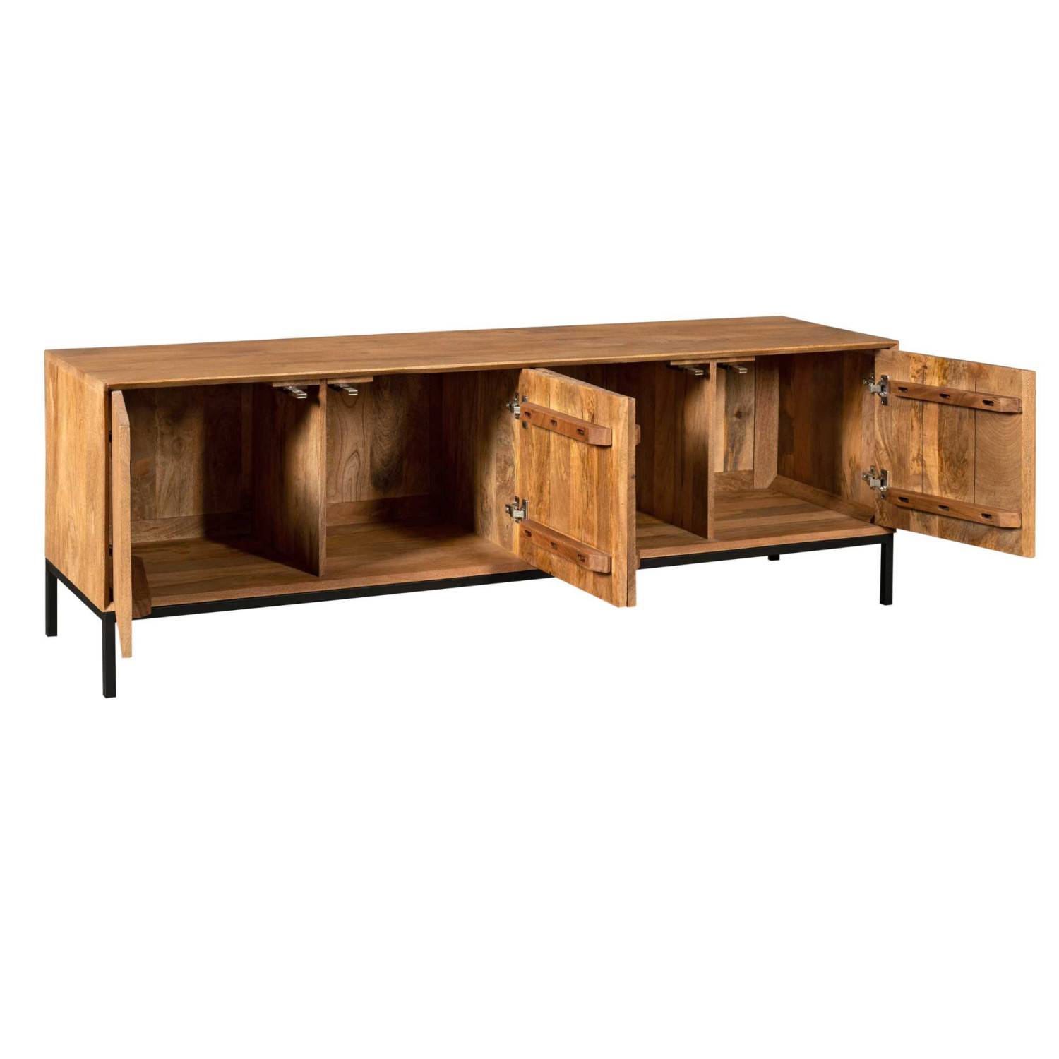 Naturholz TV Sideboard mit allen vier offenen Türen und Innenfächern – Kojas
