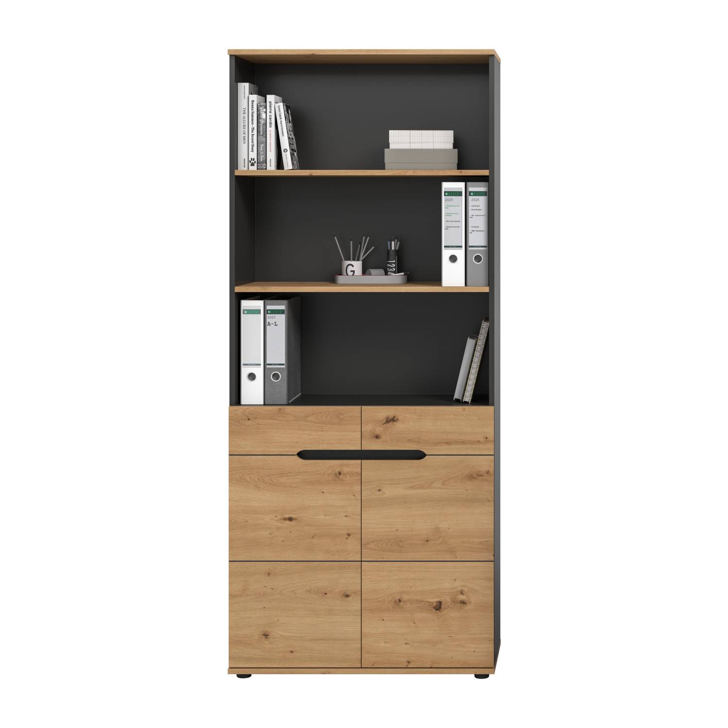 Büroschrank in Artisan Nachbildung und Basaltgrau - Irysma