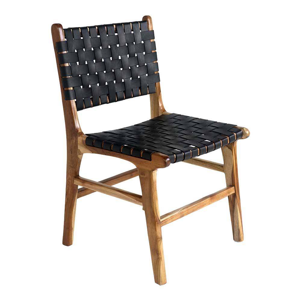 Design Esszimmerstühle aus Leder Geflecht Schwarz - Nevis (2er Set)